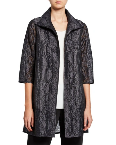 Caroline Rose Plus Size Equinox Geometric Jacquard 3/4-sleeve Topper Jacket In Graphite