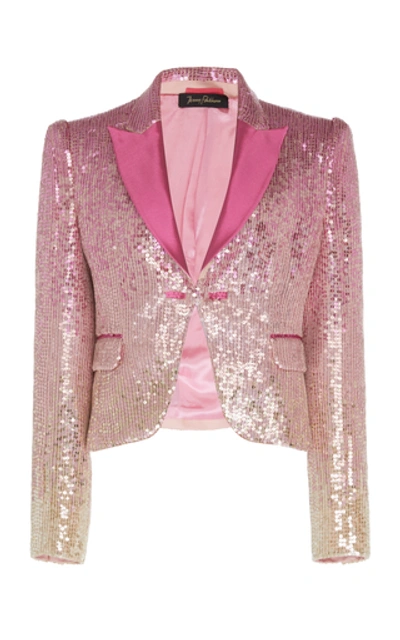 Jenny Packham Cira Satin-trim Sequined Blazer In Pink