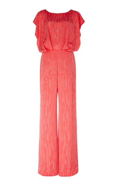 Jenny Packham Evita Sequined Satin Jumpsuit In Red