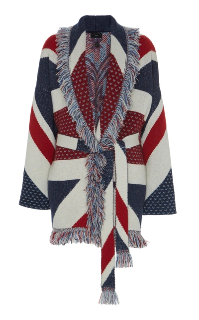 Alanui Union Jack Belted Oversize Cashmere Cardigan In Multicolor