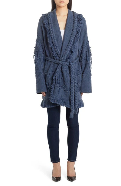 Alanui Icon Fisherman Belted Oversize Cashmere Cardigan In Mid Blue N