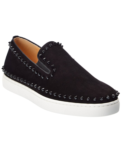 Christian Louboutin Pik Boat Studded Suede Sneakers In Black