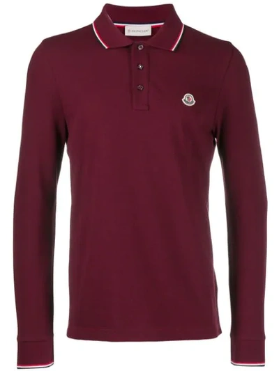 Moncler Maglia Long-sleeve Flag Trimmed Regular Fit Polo Shirt In Dark Red