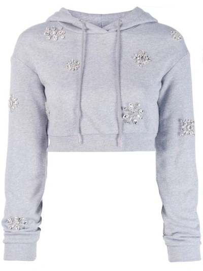Area Embellished Cropped Hoodie In Grey