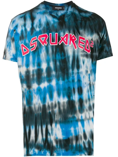 Dsquared2 Logo Tie Dye Jersey Graphic Tee In Blue Black