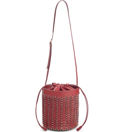 Paco Rabanne Iconic Leather Bucket Bag In Oxblood