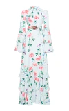 Andrew Gn Tiered Floral Maxi Dress In Blue