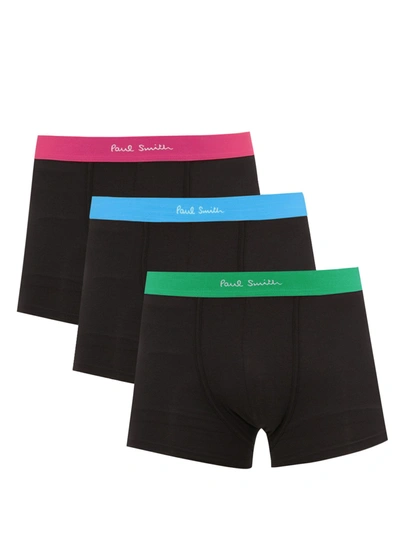 Paul Smith Pack Of Three Logo-jacquard Cotton Boxer Briefs In Black