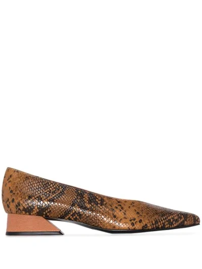 Yuul Yie Selma 30mm Snake-effect Pumps In Aptricot Camel Python