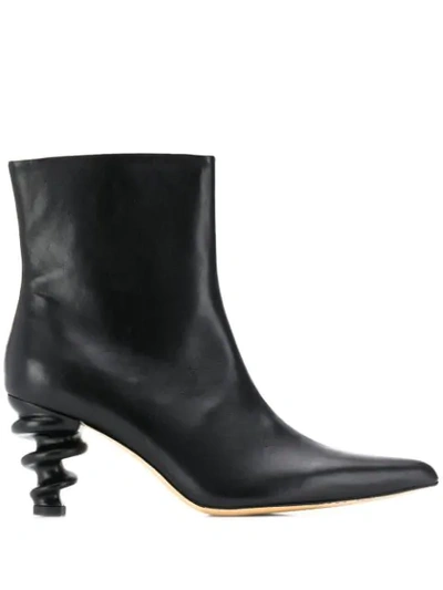 Kalda Structured Heel Ankle Boots In Black