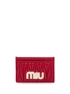 Miu Miu Matelassé Embellished Logo Cardholder In Red