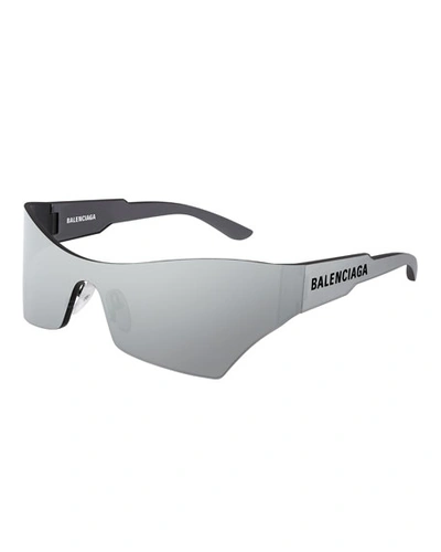 Balenciaga Men's Injection Rectangle Shield Sunglasses In Gray Pattern