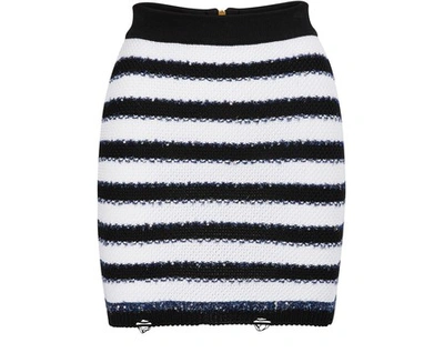 Balmain Short Stripy Skirt In Eab Noir/blanc
