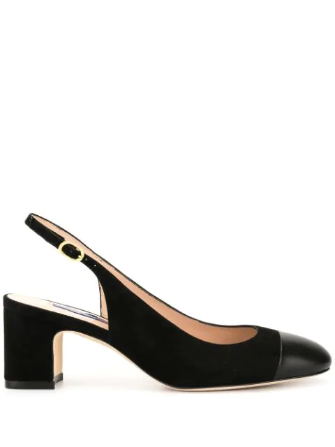 Stuart Weitzman Loraina Suede Slingback Pumps In Black Suede/ Drs Nappa | ModeSens