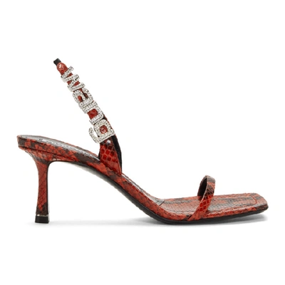 Alexander Wang Ivy Crystal-embellished Snakeskin-embossed Leather Slingback Sandals In Red/black