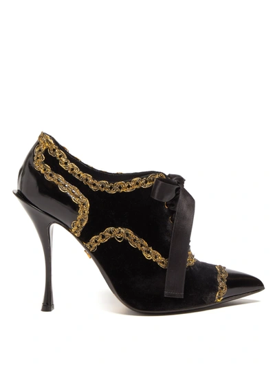 Dolce & Gabbana Embellished Lace-up Velvet And Patent-leather Ankle Boots In Black