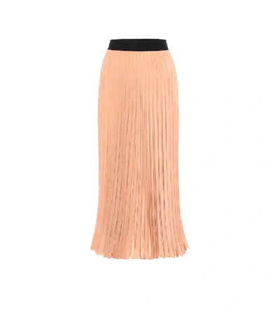 Moncler High-rise Pleated Woven Midi Skirt In Beige