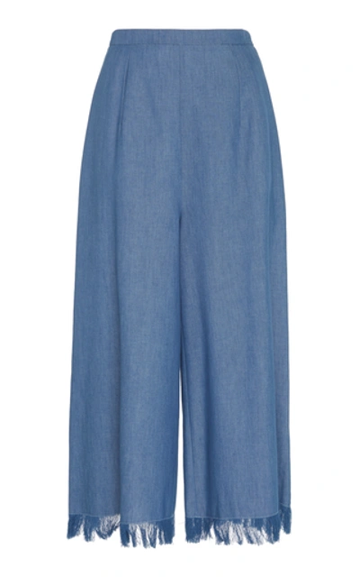 Andrew Gn Fringed Wide Leg Culottes In Blue