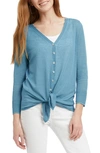 Nic + Zoe Carefree Linen Blend Cardigan In Deep Turquoise