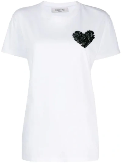 Valentino Embroidered Heart Cotton Tee In A01-white/ Black