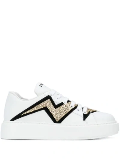 Prada Lightning Bolt Low-top Trainers In White