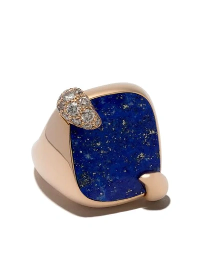 Pomellato 18kt Rose Gold Ritratto Lapis Lazuli And Brown Diamond Cocktail Ring In Blue