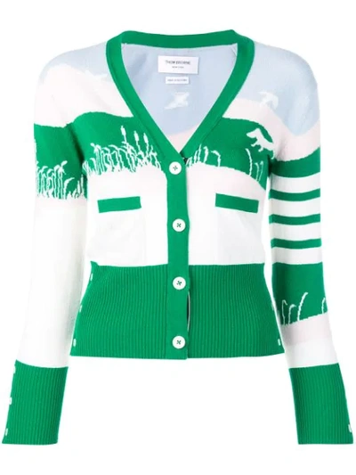 Thom Browne 4-bar Hunting Scenery Cardigan In Green