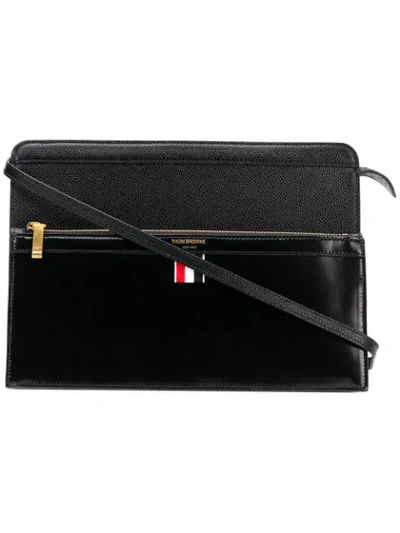 Thom Browne Lady Folio Grained & Smooth Leather Bag In Black