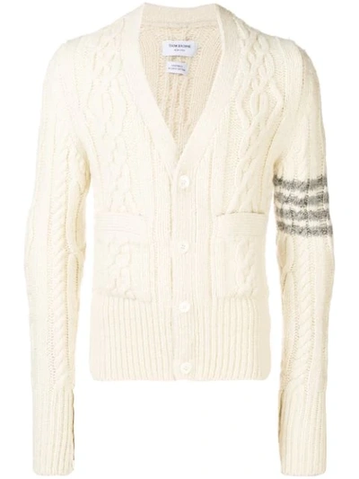 Thom Browne 4-bar Aran Cable Cashmere Cardigan In White
