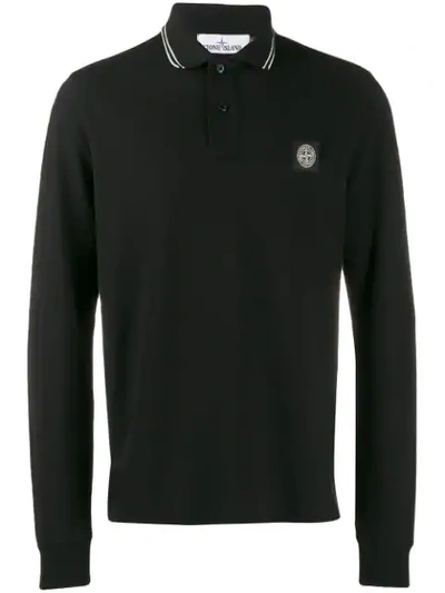 Stone Island Long-sleeve Polo Shirt In Black