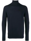 Emporio Armani Embroidered Logo Turtleneck Sweater In Blue