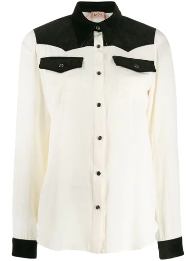 N°21 Corduroy Trim Shirt In White