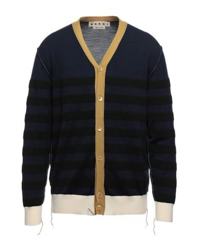 Marni Contrast Border Stripe Cardigan In Dark Blue