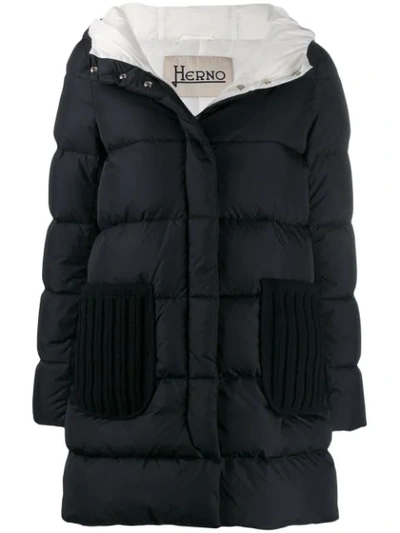 Herno Padded Coat With Knit Details In Black