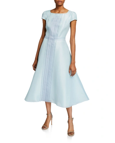 Atelier Caito For Herve Pierre Silk Tea-length Dress In Light Blue