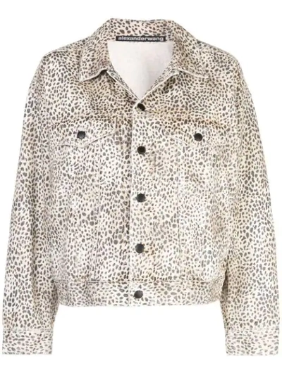 Alexander Wang Cheetah Print Denim Jacket In Brown