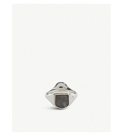 Maison Margiela Double-sided Mother-of-pearl And Silver Signet Ring In Black Silver