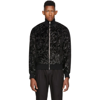 Versace Metallic Baroque-patterned Velour Jacket In A48v Black