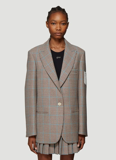 Off-white Houndstooth Single Breasted Blazer In Brown
