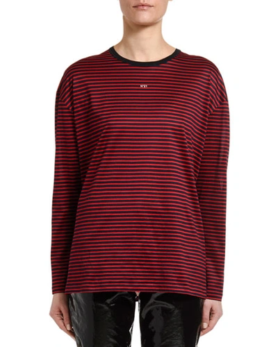 N°21 Striped Long-sleeve Logo Tee In Red Pattern