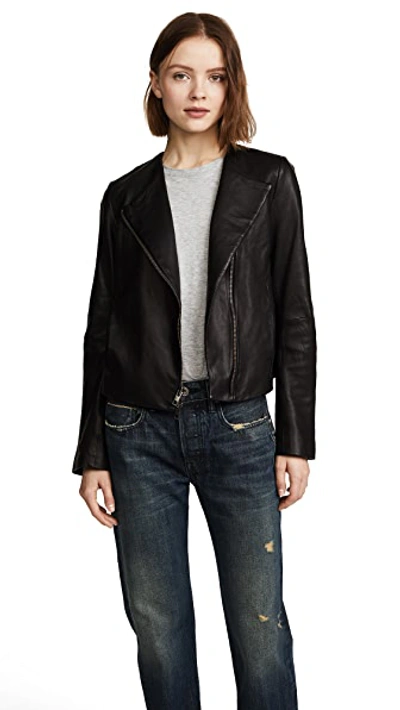 Vince Cross-front Leather Moto Jacket In Black