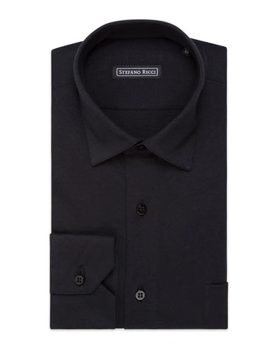 Stefano Ricci Men's Aquila Handmade Solid Cotton-cashmere Dress Shirt, Black