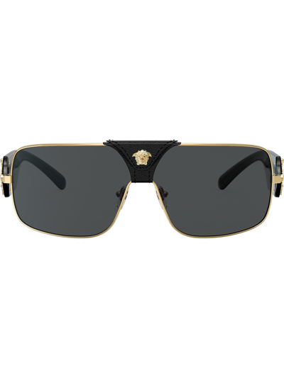 Versace Rectangle Frame Sunglasses In Gold
