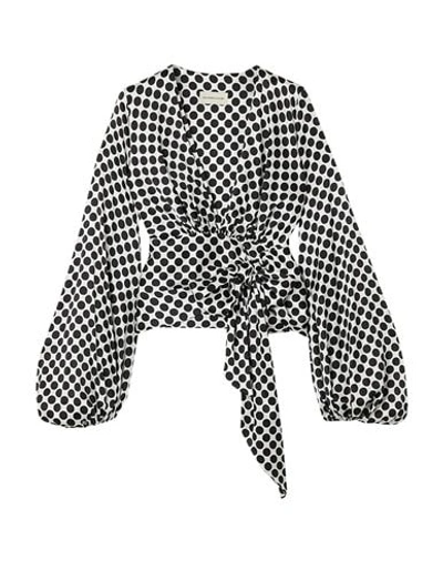 Alexandre Vauthier Gathered Polka-dot Stretch-silk Wrap Top In White/black