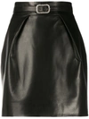 Alexandre Vauthier Belted High-waist Leather Skirt In Black