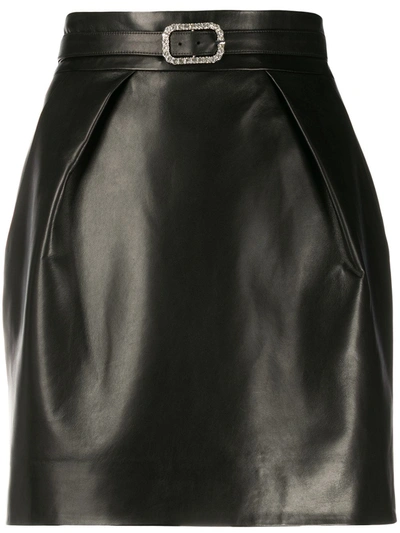 Alexandre Vauthier Belted High-waist Leather Skirt In Black
