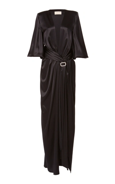 Alexandre Vauthier Draped Belted Silk-blend Dress In Black
