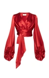 Alexandre Vauthier Tie-detailed Silk-satin Top In Red