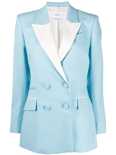Racil Felix Fitted Double Breasted Tuxedo Jacket In Light Blue