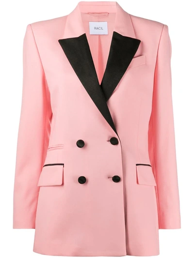 Racil Felix Fitted Double Breasted Tuxedo Jacket In Pink